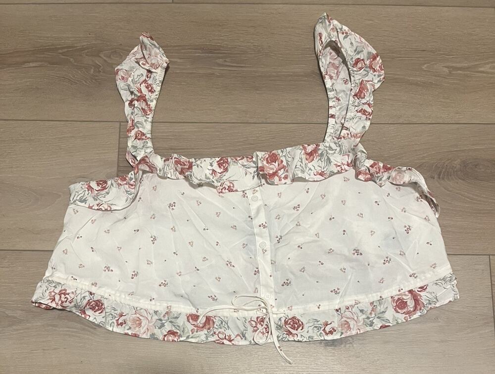 Torrid Pippa Floral Ruffle Crop Top Womens 4 4X 26 Tie Strap Challis NWT